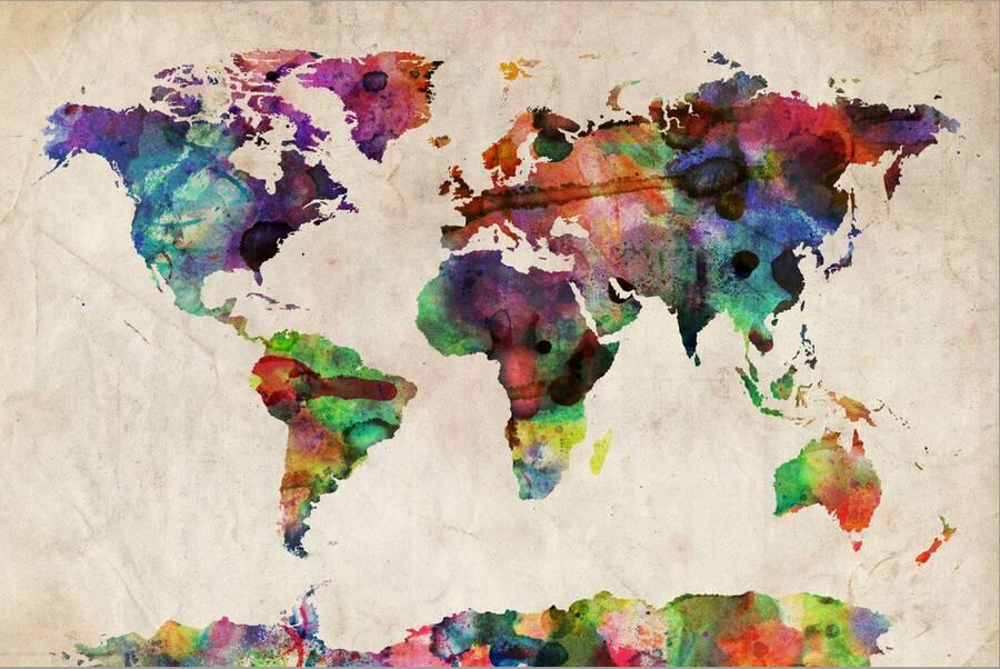 Maps | World Map Urban Watercolour 36X24 – Art Maps Art